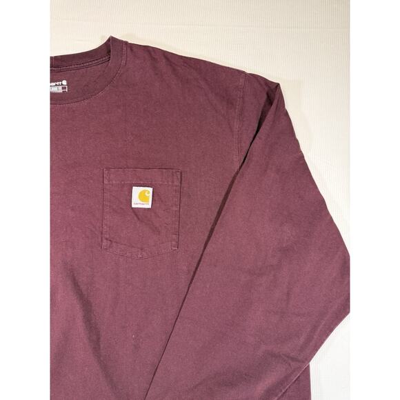 Carhartt Long Sleeve T Shirt Front Pocket Loose Fit Size 4XL Tall Red Maroon - Picture 2 of 8